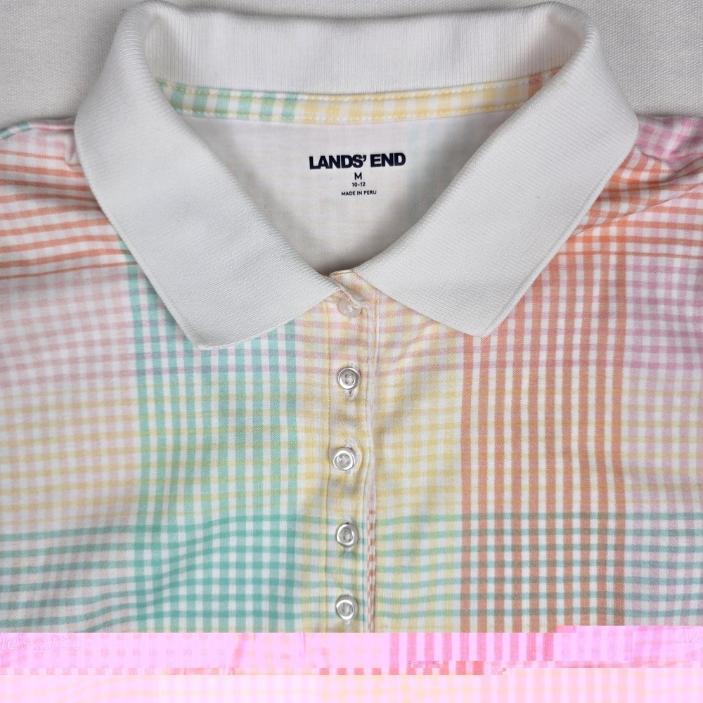 Lands End Womens Button Up Shirt Polo Collar Rainbow Plaid 100% Cotton Medium - Picture 3 of 6